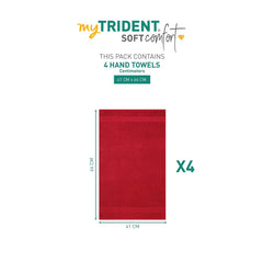 Trident Soft Comfort Air Rich Towel 100% Cotton Hand Towel For Daily Use, 500 Gsm Highly Absorbent Towels For Men/Women, 4 Pcs Hand Towel Set (Crimson)