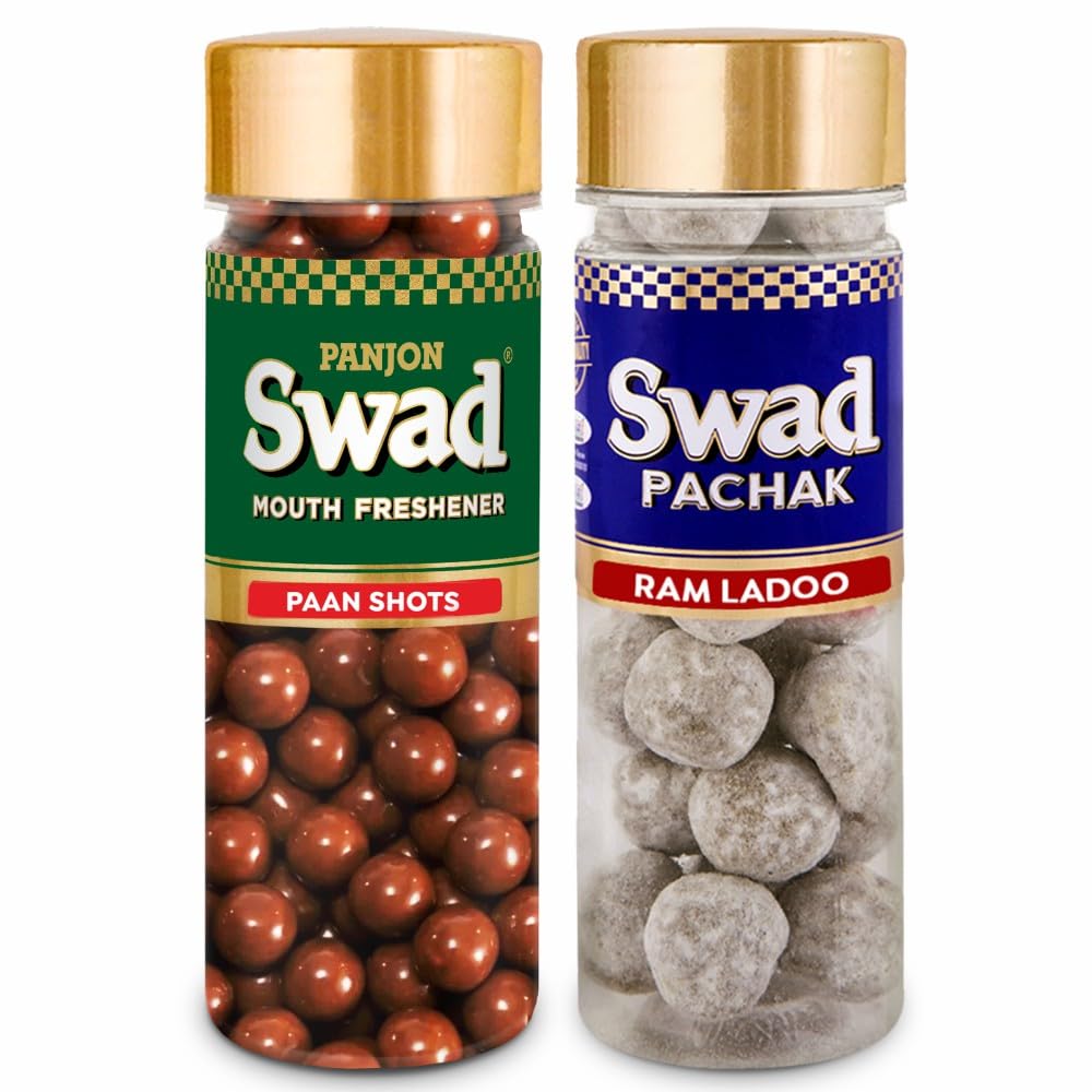 Panjon Swad Paan Shots & Ram Ladoo Tasty 450gm, (225gm *2 Bottles) | After-Meal Mukhwas