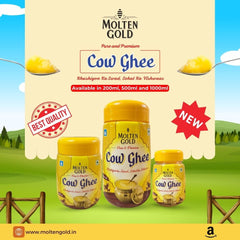 Organic Cow Ghee By Molten Gold | Rich In Vitamin A, D, E & K Healthy Desi Ghee For Frying | (200ml) 6.7 Ounce | Jar Pack