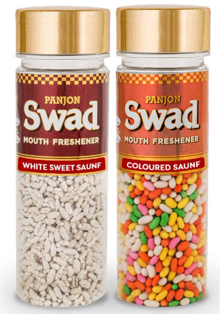 Panjon Swad White Sweet Saunf & Coloured Saunf Mouth Freshener 300gm, (150gm *2 Bottles)
