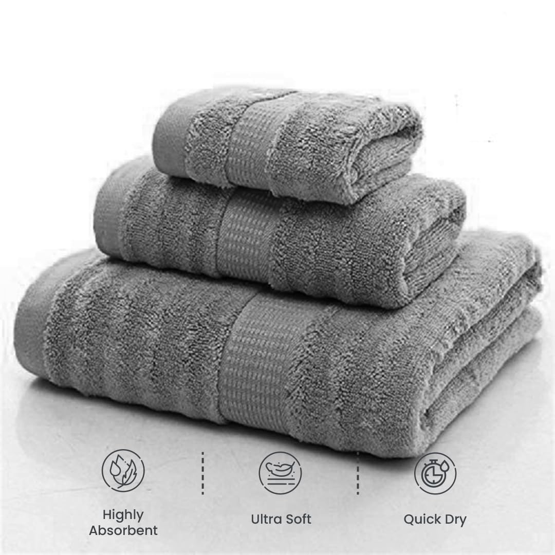 Mush Bamboo Luxurious 2 Bath + 2 Hand & 2 Face Towel 1800 Gsm | Ultra Soft, Absorbent & Antimicrobial Towel (Navy & Grey) -6 Piece