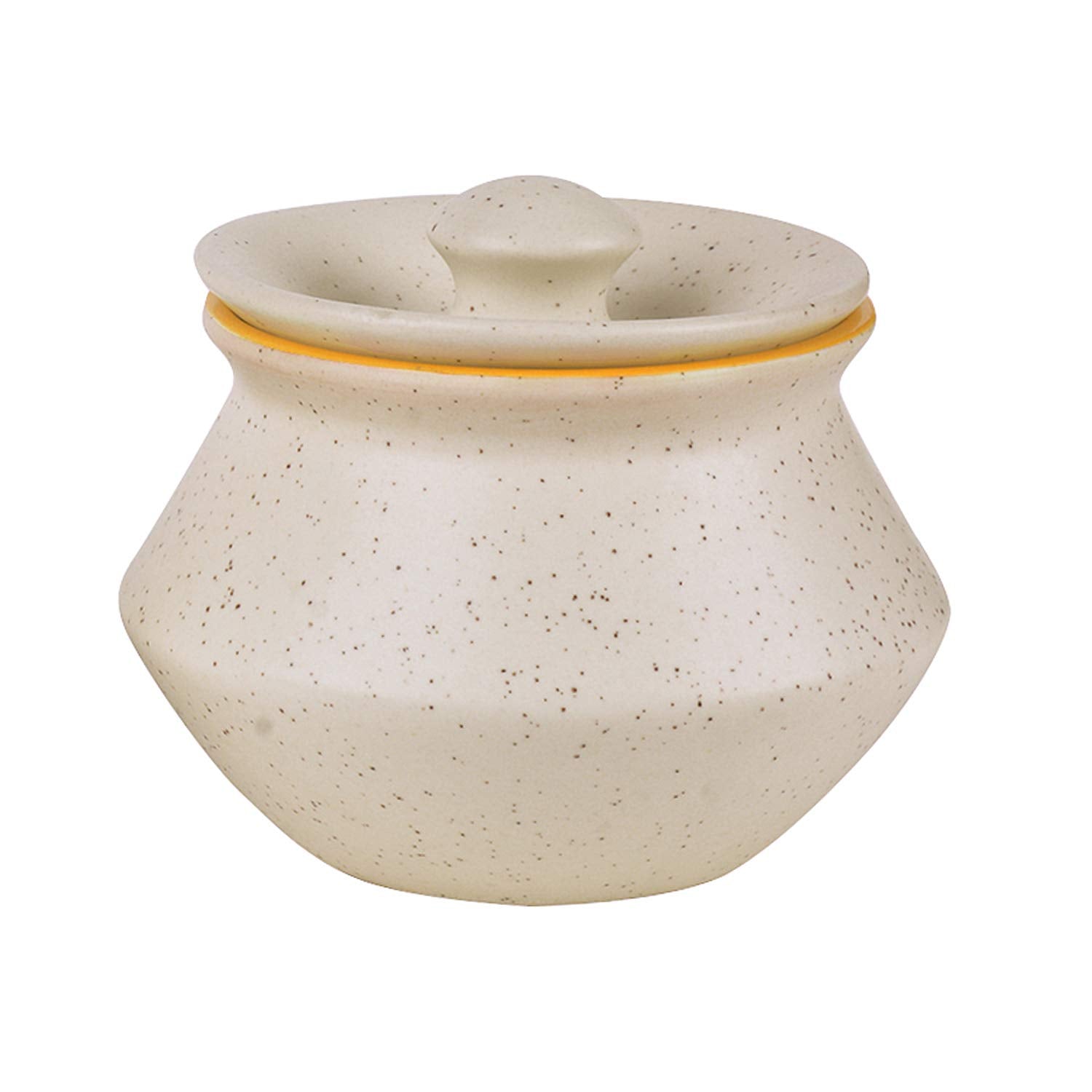 Ceramic Matt Finish Handi With Lid Set Of 2 - 300ml Each, White & Yellow | Dahi Handi - Serving Pot - Biryani Handi