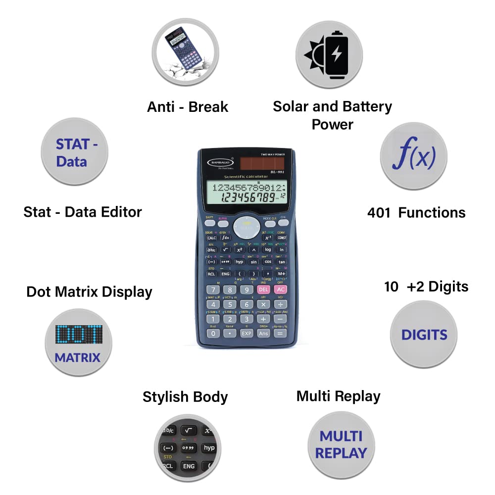 Bambalio BL-991MS 401 Functions And 2 Line LCD Display Scientific Calculator 3 Years Warranty | Multiple And Simple Keys, Scientific Calculator