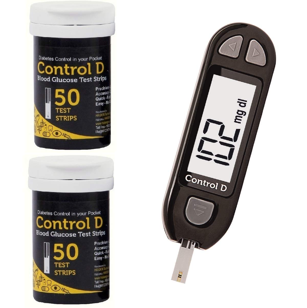 Control D Blood Glucose Monitor (Pack of 100 Strips, Black)