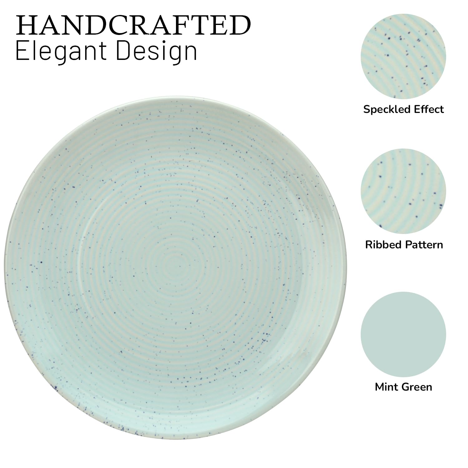 Ceramic Handcrafted Serving Small Plates Set Of 4 - 7 Inch, Mint-Green | Hand Painted, Stoneware - Dinnerware | Scratch Resistant, Microwave & Dishwasher Safe