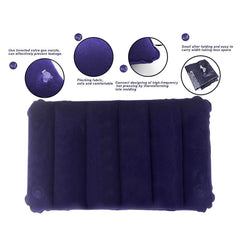 Air Pillow - Blue Soft Velvet Air Inflatable Neck Cushion For Travel, Car, Camping Pillow | Adjustable Foam Support, Portable Lightweight Comfort Rest, Tourist, Sleeping Support - Pack Of 2
