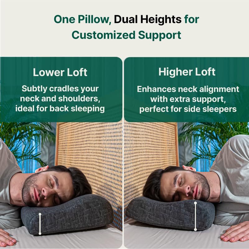 Cervical Pillow, For Neck Pain & Shoulder Pain Relief, Grey - XL King Size | Memory Foam Pillow For Sleeping, Orthopedic Contour Pillow For Spondylitis | Adjustable, Medical Pillow - Pack Of 2