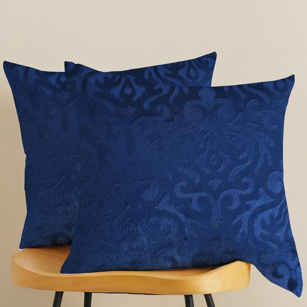 Microfiber Square Pillow Cushion For Sofa & Bed, Navy Blue - 12 X 12 Inch | Soft, Fluffy For Comfort & Back Support | Breathable, Washable | Premium Velvet Outer Cover With Zip - Set Of 2