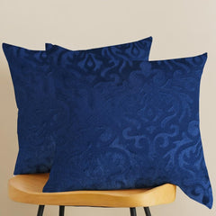 Microfiber Square Pillow Cushion For Sofa & Bed, Navy Blue - 16 X 16 Inch | Soft, Fluffy For Comfort & Back Support | Breathable, Washable | Premium Velvet Outer Cover With Zip - Set Of 2