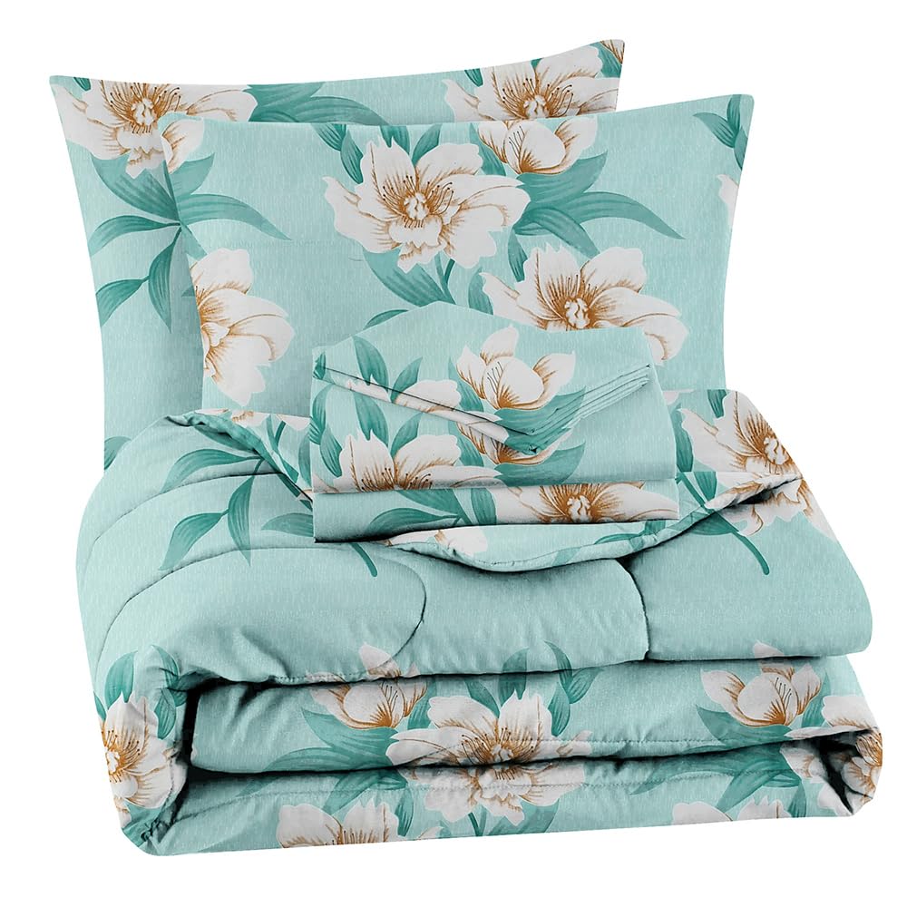 Double Bedsheet 1 Comforter 2 Pillow Covers - 90 X 100 Inches, Sea Green, 4 Pcs Bedding Set | Cotton Summer Ac Comforter Set King Size Double Bed