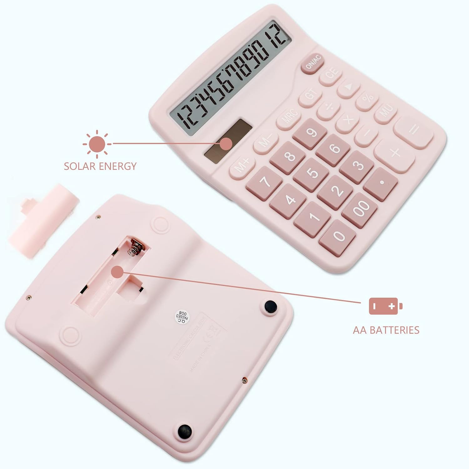 Upiho Pink Calculator, Basic Office Calculator, Desktop Calculator 12 Digit With Large LCD Display For Pink Office Supplies With Sensitive Button, Pink Office Supplies, School Supplies For Teen Girls