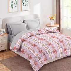 1 Double Bedsheet & 2 Pillow Covers With 1 Comforter Set - 90 X 100 Inches, Pink | Super Soft Glace Cotton King Size - 4 Pcs Bedding Set | Perfect Gifts Set Wedding, Anniversary