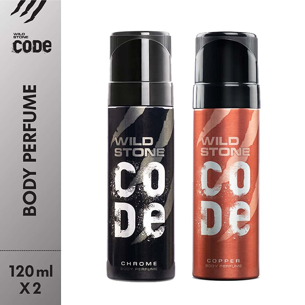 Wild Stone Code Chrome & Copper Body Perfume For Men 240ml 8.1 Fl.oz. Pack Of 2 | Long Lasting Fragrance