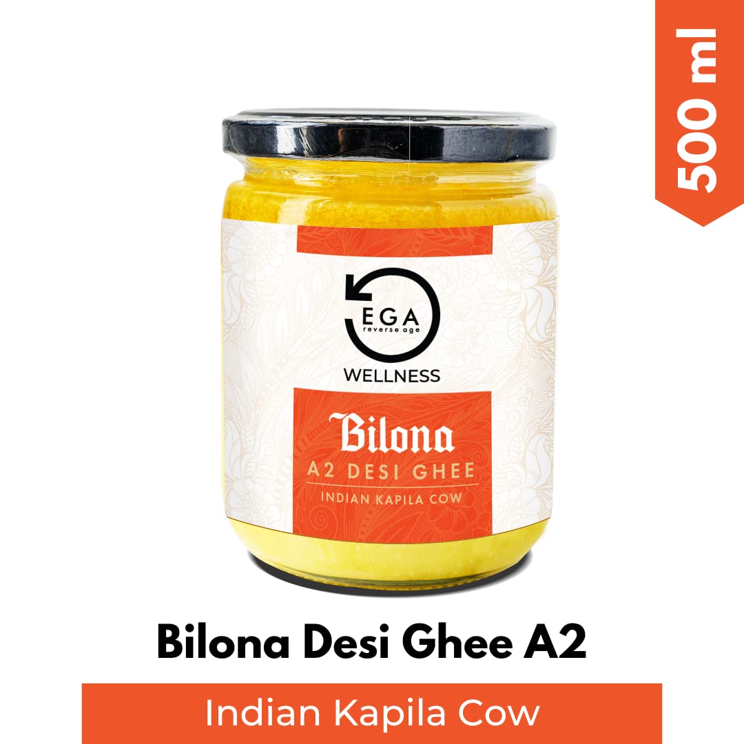 100% Natural Indian Kapila A2 Desi Cow Ghee By Ega Wellness | High In Protein Fiber & Nutrients Healthy Desi Ghee Good For Desserts | (500ml) 16.9 Ounce | Jar Pack
