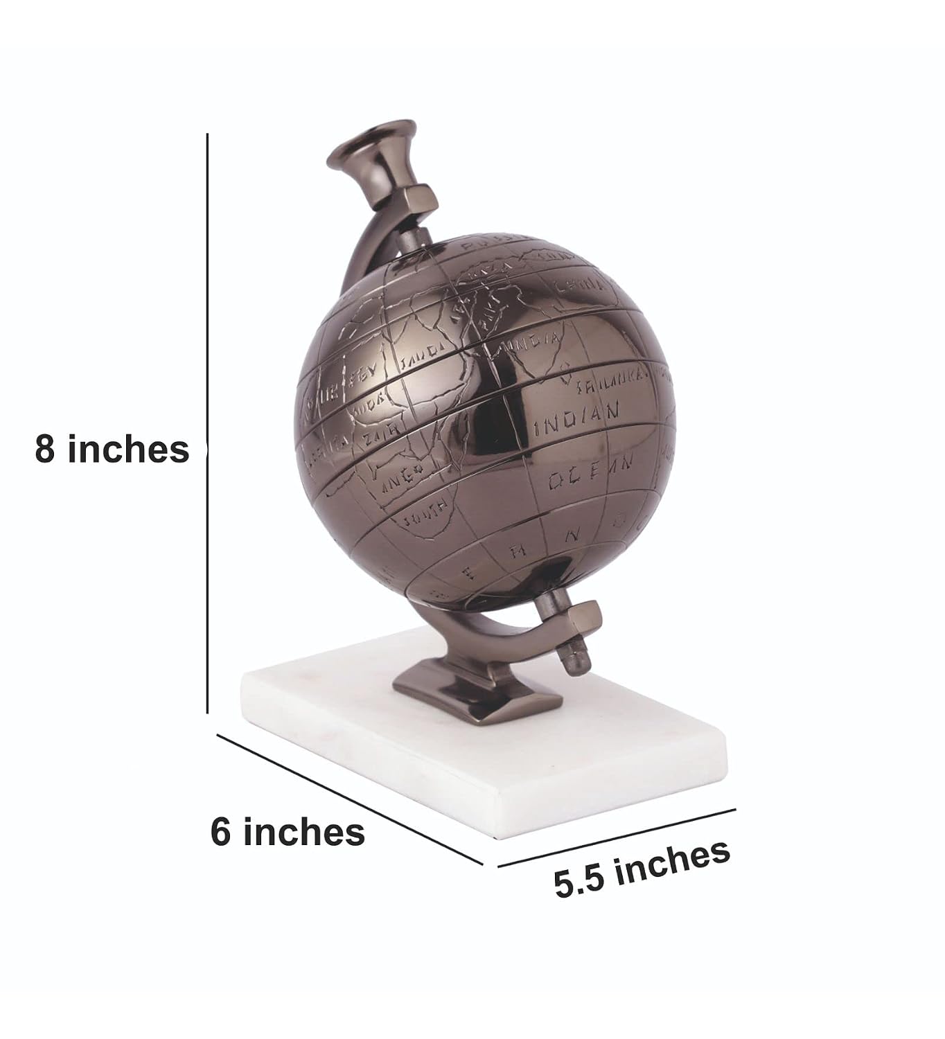 Handcrafted Miniature Metal Earth With White Marble Base, Mini Globe For Home Decor, World Globe, Accessories For Table, Desk, Showpiece | For Office, Shelves & Gifting (Black) Pack Of 1