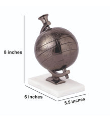 Handcrafted Miniature Metal Earth With White Marble Base, Mini Globe For Home Decor, World Globe, Accessories For Table, Desk, Showpiece | For Office, Shelves & Gifting (Black) Pack Of 1