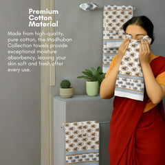 Mafatlal Madhuban Premium Waffle Cotton 1 Bath & 2 Hand Towel 700 Gsm | Hand Printed Floral Quick Dry, Soft & Absorbent Towel (Caribou) - 3 Pcs