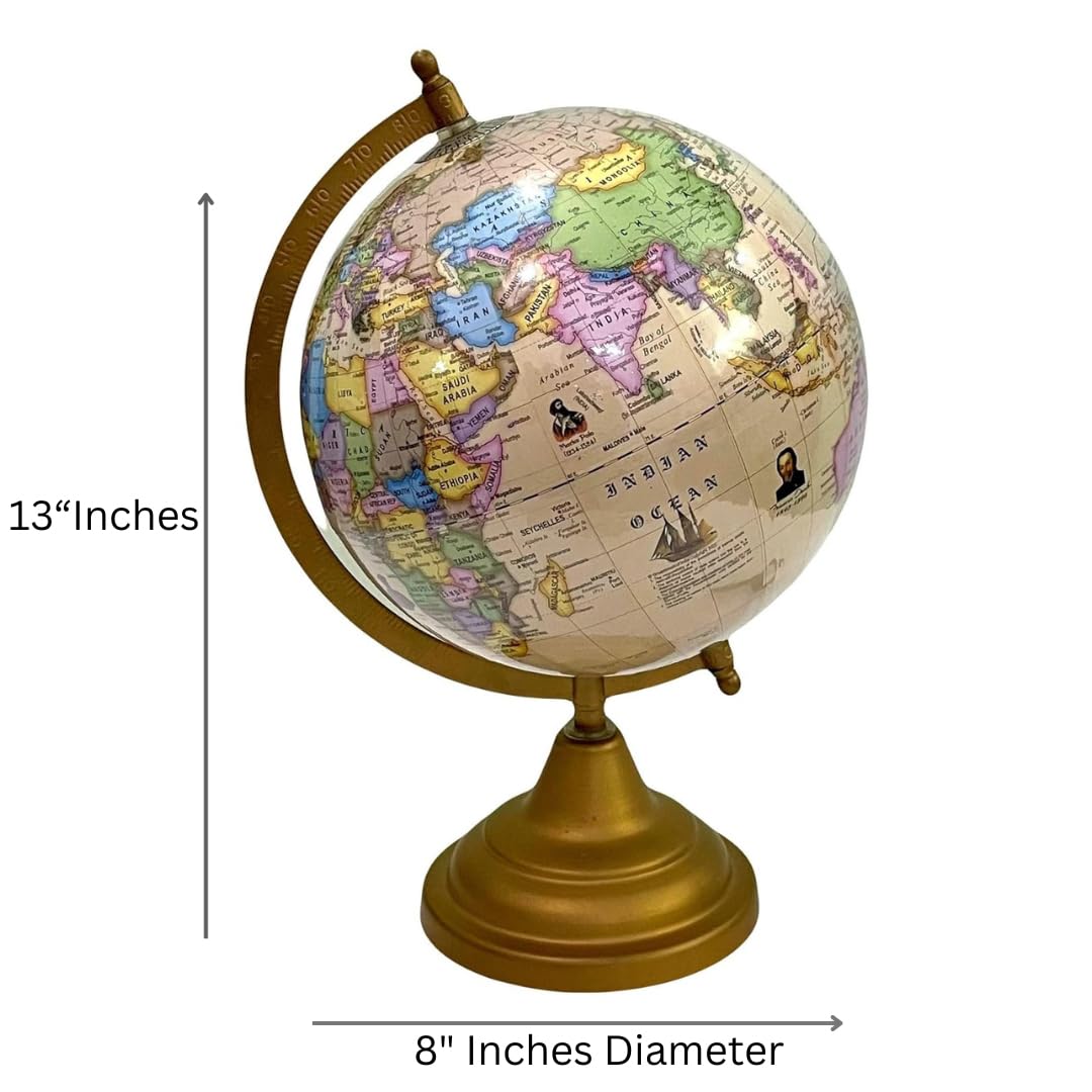 Decorative Globe - Political Globe For Home Decor Or Office Desk Accessory, Painted Iron Arc & Base, Showpiece For Living Room (Brown) Pack Of 1