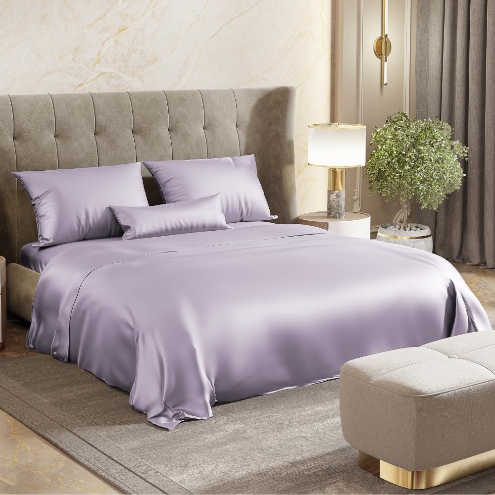 Satin Bedsheets For King Size With 2 Pillow Covers - 108 X 90 Inches, Serene Lilac | Elegance & Comfort Redefended | 300 Thread Count