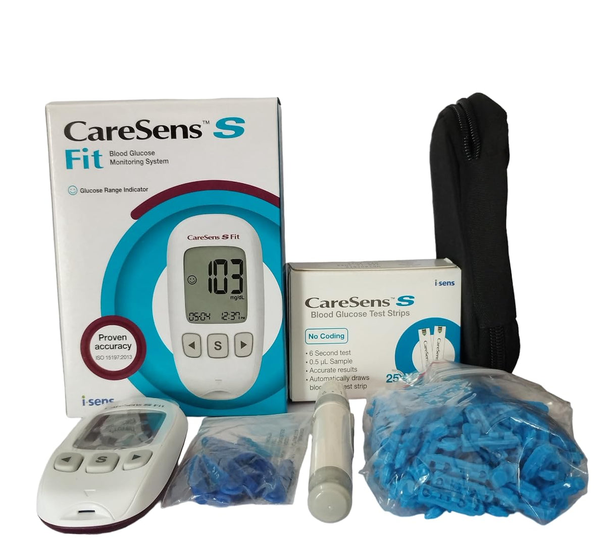 CareSens S Fit Blood Glucose Monitoring System With Enhanced Accuracy & Precision, Combo Offer 10s Test Strips In Side Kit+50s Test Strips (Total 60 Test Strips)+100 Blood Lancet