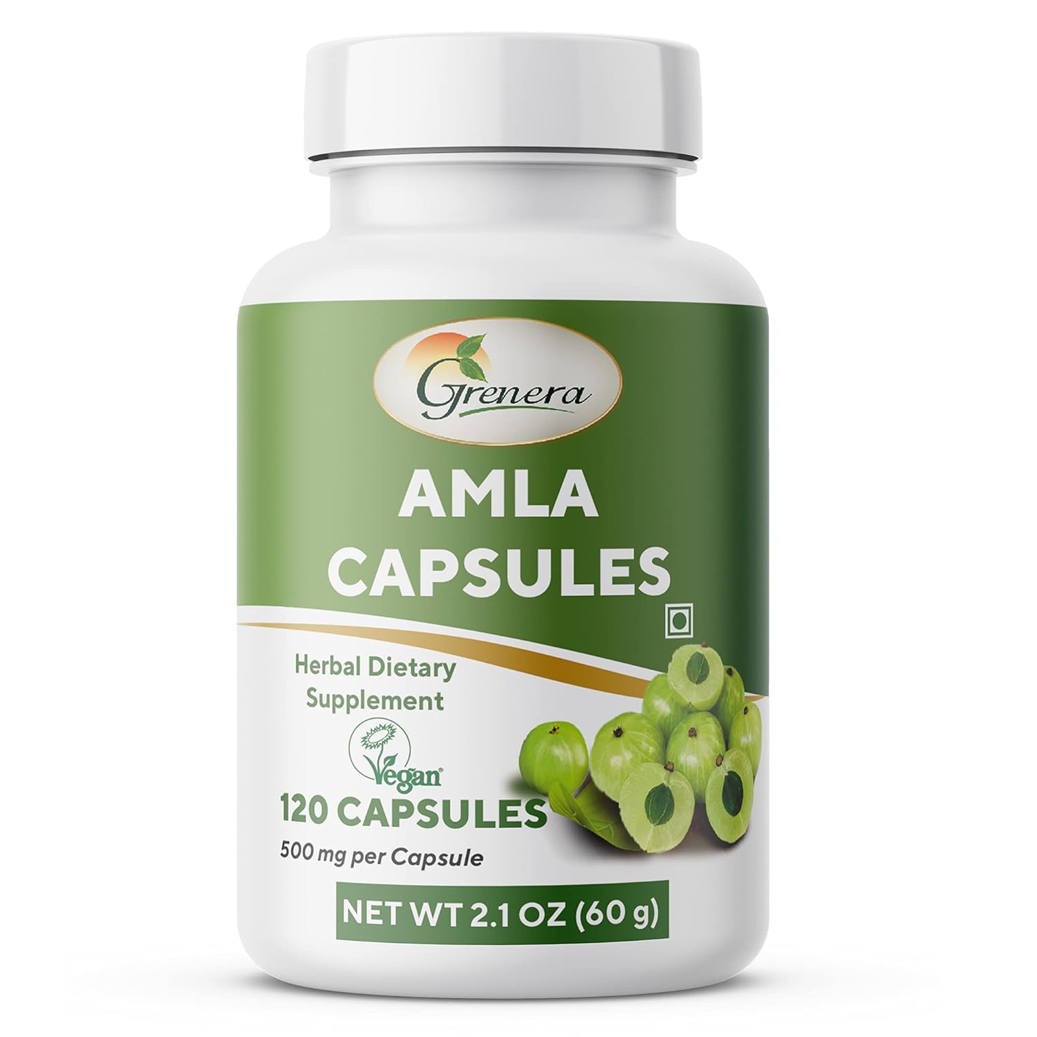 Grenera Amla Vitamin C Capsules 500mg, Organic, Vegan, Non Gmo, Gluten Free | 60 Capsules, 100gm 0.2lbs
