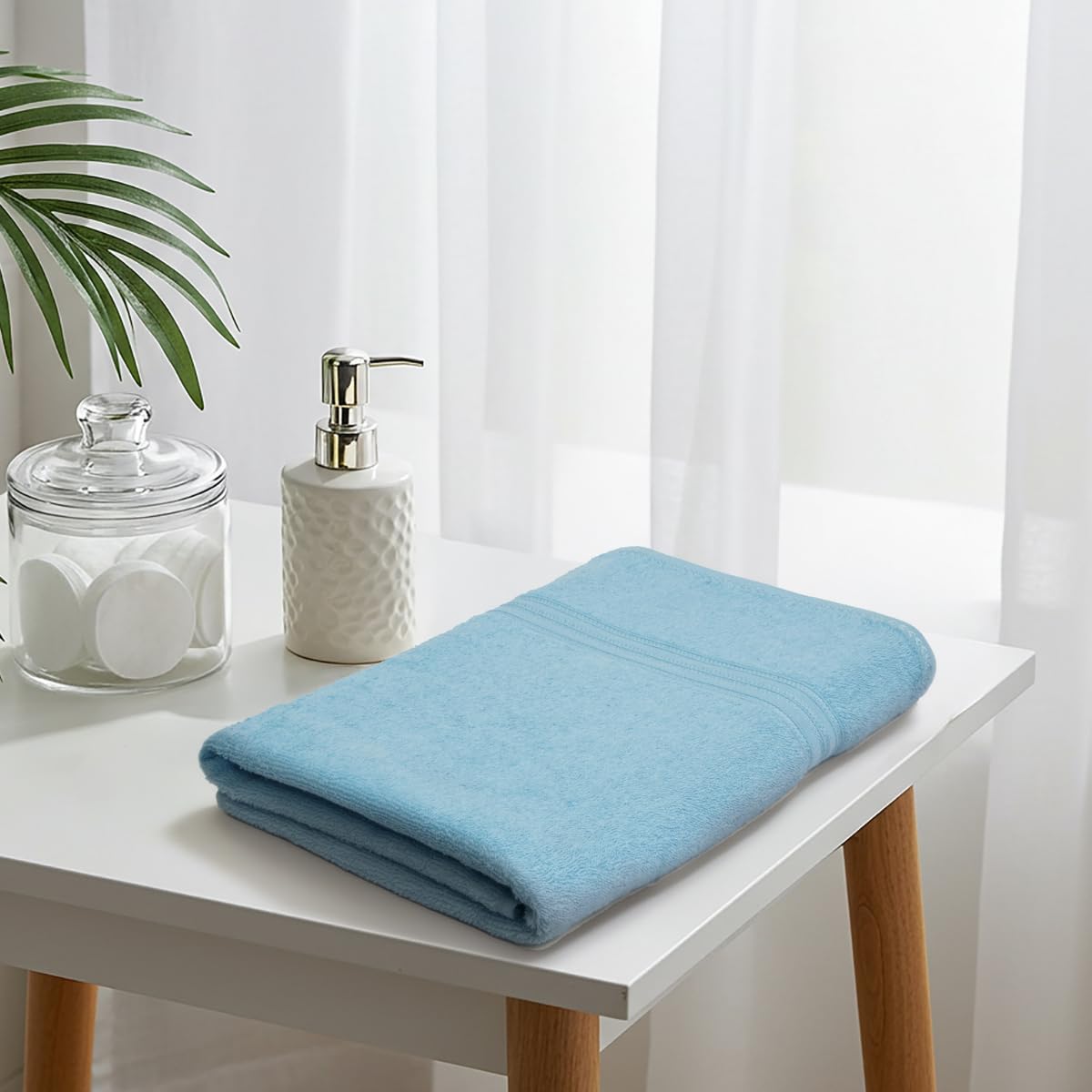 Liberty Towels Soft Cotton Medium Size Hand & Face Towels 400 Gsm | Quick Dry Sweat & Workout Towels For Men & Women (Cream & Teal Blue) - Pack Of 2