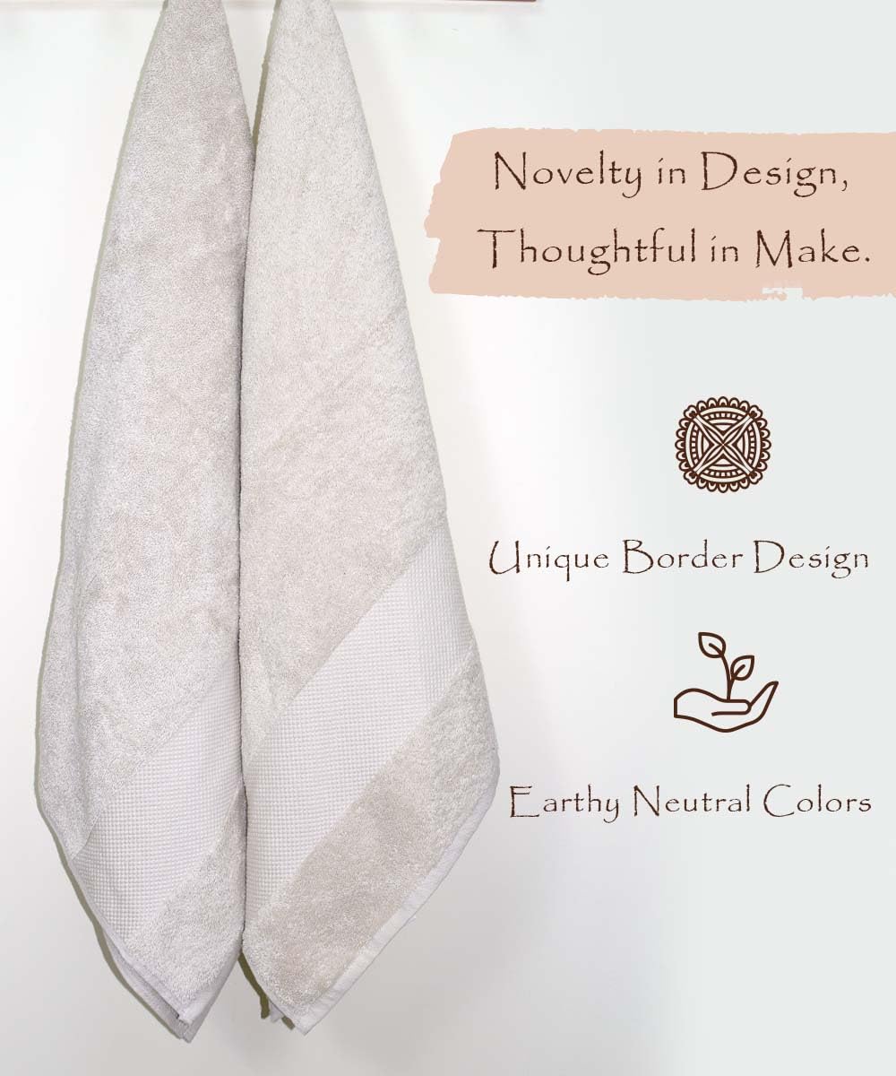 Rangoli Soft Absorbent Durable Towels Earthly Egyption Cotton Plush Luxurious Large Size Bath Towel 1000 Gsm (White)- Pack Of 2