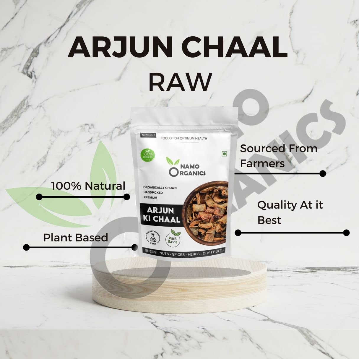Namo Organics Arjun Ki Chaal Arjuna Tree Bark Raw, Lowers Bad Cholesterol, Ideal For Herbal Skin Care | 400gm 0.8lbs