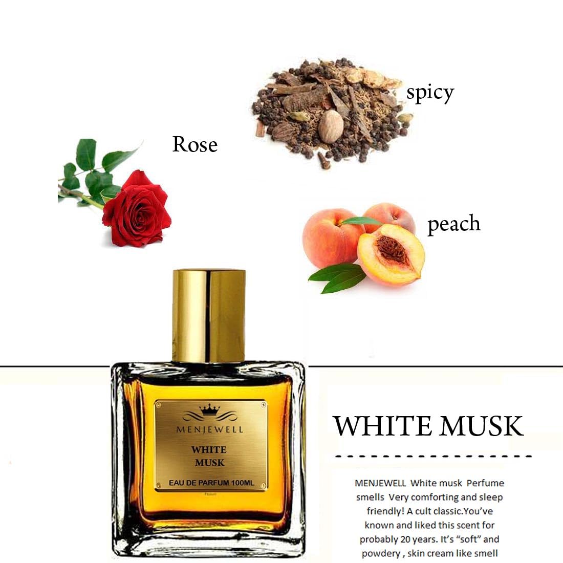 Menjewell White Musk Eau De Parfum 100ml 3.4 Fl.oz. Unisex Fragrance | Long Lasting