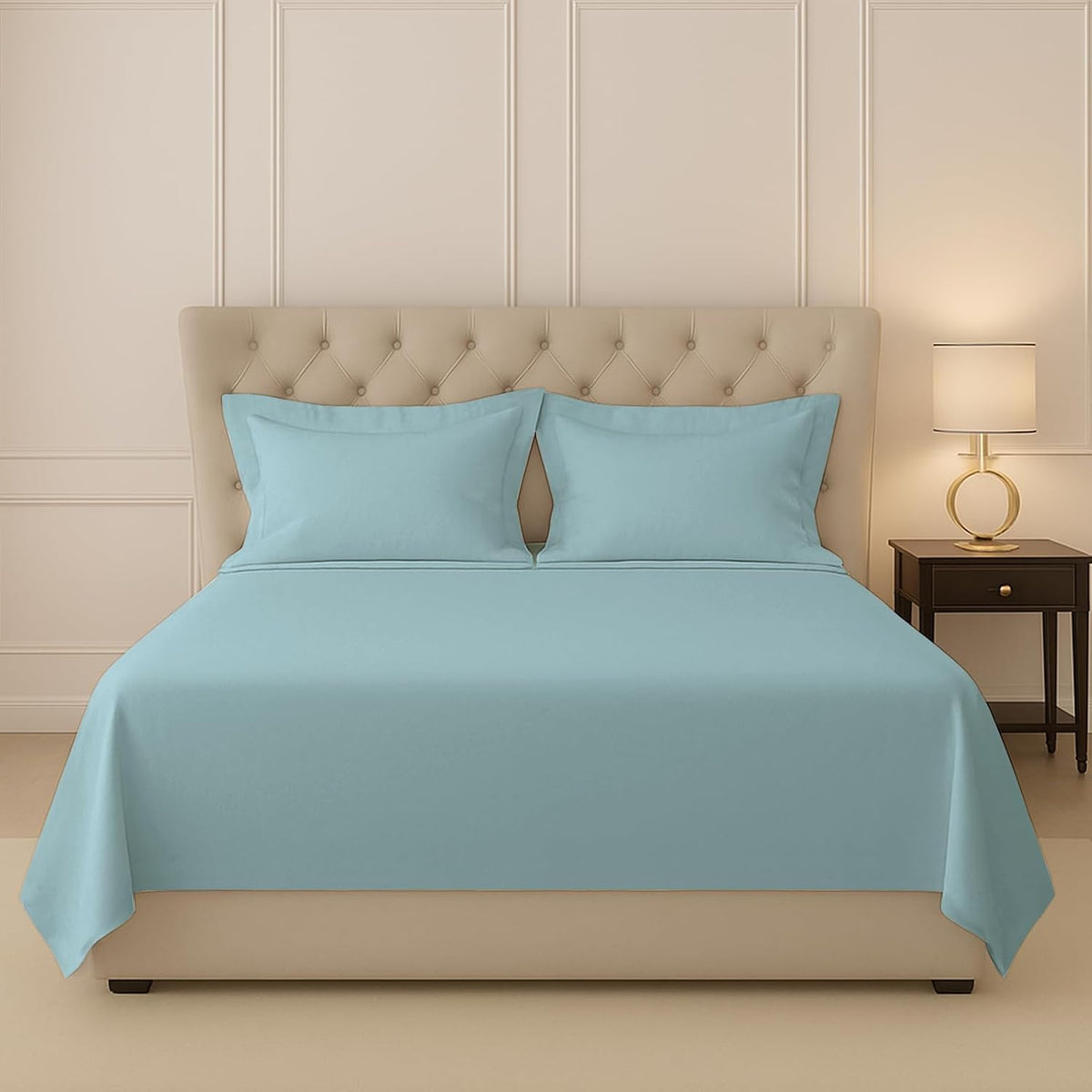 Flat Bedsheet For Double Bed With Two Matching Pillow Cover - 90 X 100 Inches, Baby Blue | Sheets Naturally Breathable & Durable