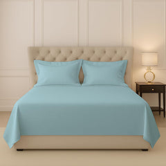 Flat Bedsheet For Double Bed With Two Matching Pillow Cover - 90 X 100 Inches, Baby Blue | Sheets Naturally Breathable & Durable