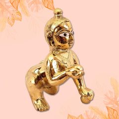 Laddoo Gopal God Idol, Bal Krishna, Kanha Ji Statue, Gold, Brass - Size No.1, 2, Handmade In India, Home Décor, Little Krishna Idol For Janmashtami Pooja - 1 Laddu Gopal Statue