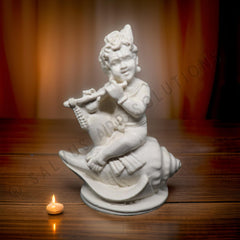 Handmade Marble Dust White Laddu Gopal Statue, Lord Krishna Murti, Marble, Idol, Good Quality For Festivals Like Diwali, Janmashtami | Gift Option, Occasion, Statue
