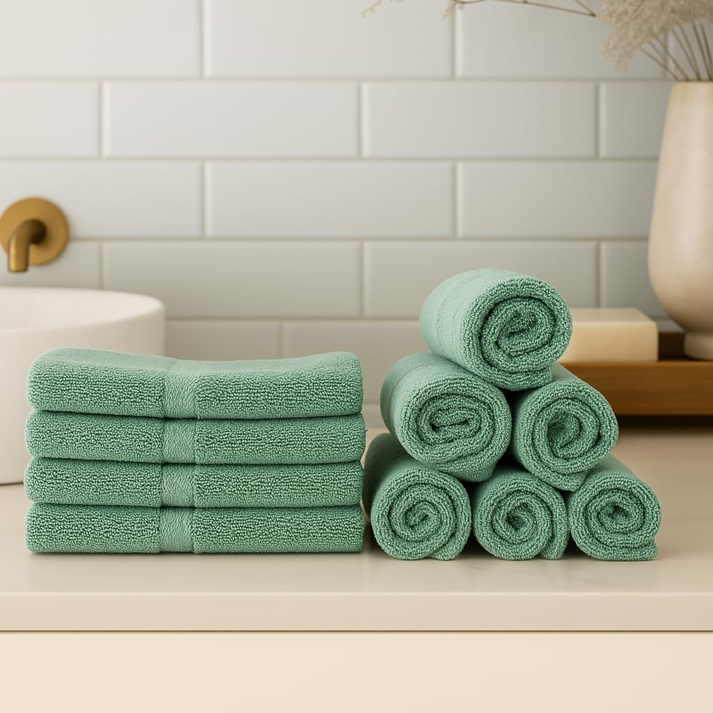 Caslino Small Cotton Face Towels 1800 Gsm | Soft & Absorbent Towel For Women & Men - Olive Green (Set Of 18)