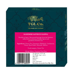 TGL Co. Kashmiri Saffron Kahwa Green Tea - Pack Of 4 X 16 Pyramid Tea Bags | Enhance Digestion, Boost Immunity, Relieves Stress - Medium Caffeine, Rich In Taste