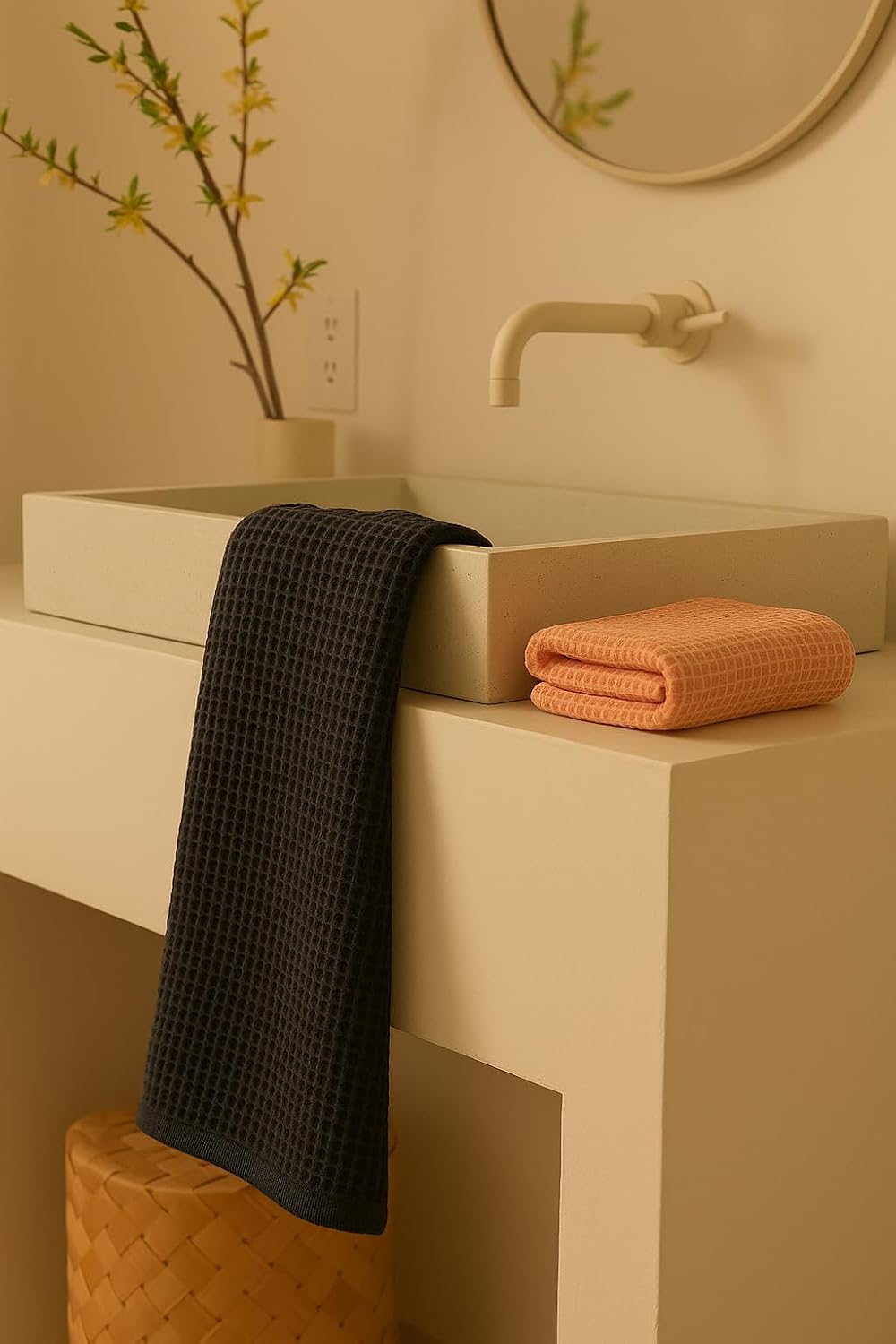 Drape&Luxe Gen-Z Towel Premium Waffle Cotton Bath Towel 1200 Gsm | Super Soft & High Absorbency Towel, Quick Drying Large Size Towels (Black & Pink) - Pack Of 2
