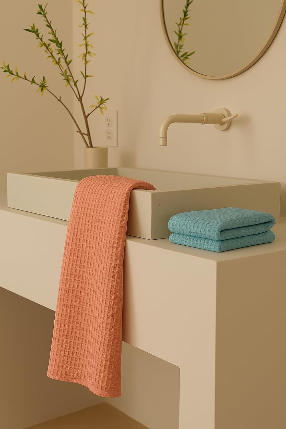 Drape&Luxe Gen-Z Towel Premium Waffle Cotton Bath Towel 1200 Gsm | Super Soft & High Absorbency Towel, Quick Drying Large Size Towels (Pink & Blue) - Pack Of 2