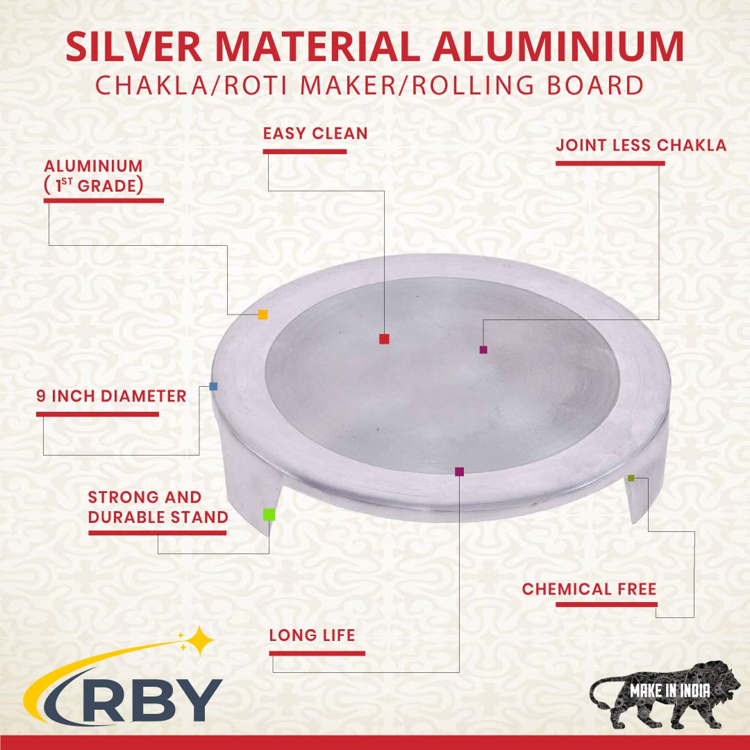 Silver Aluminium Chakla Or Roti Maker Or Rolling Board - 10 Inch | Durable, Eco Friendly & Safe