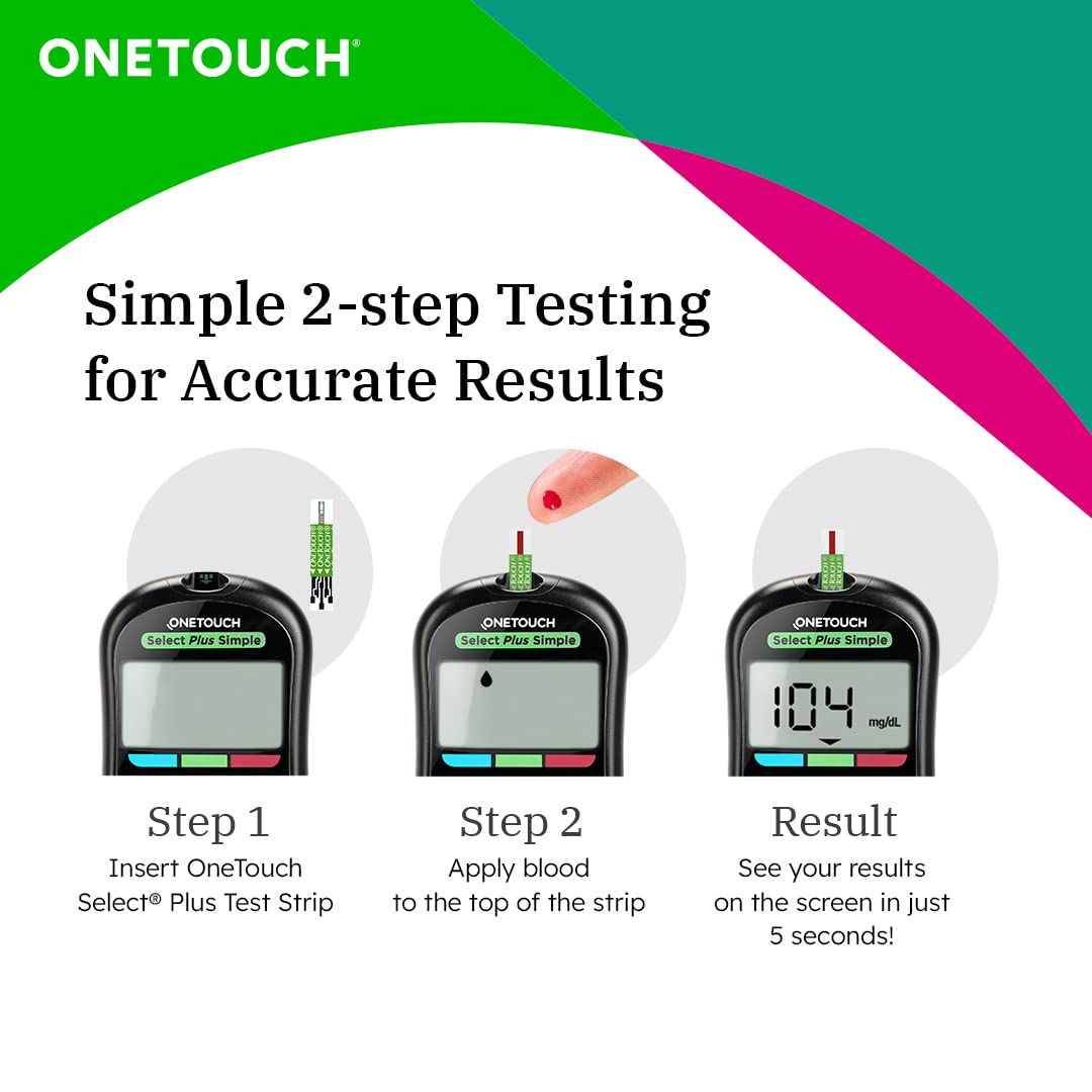 OneTouch Select Plus Simple Glucometer Machine With 50 Test Strips & 50 Additional Ultra Soft 2 Lancets (Total 60 Lancets) | Simple & Accurate Testing Of Blood Sugar Level At Home