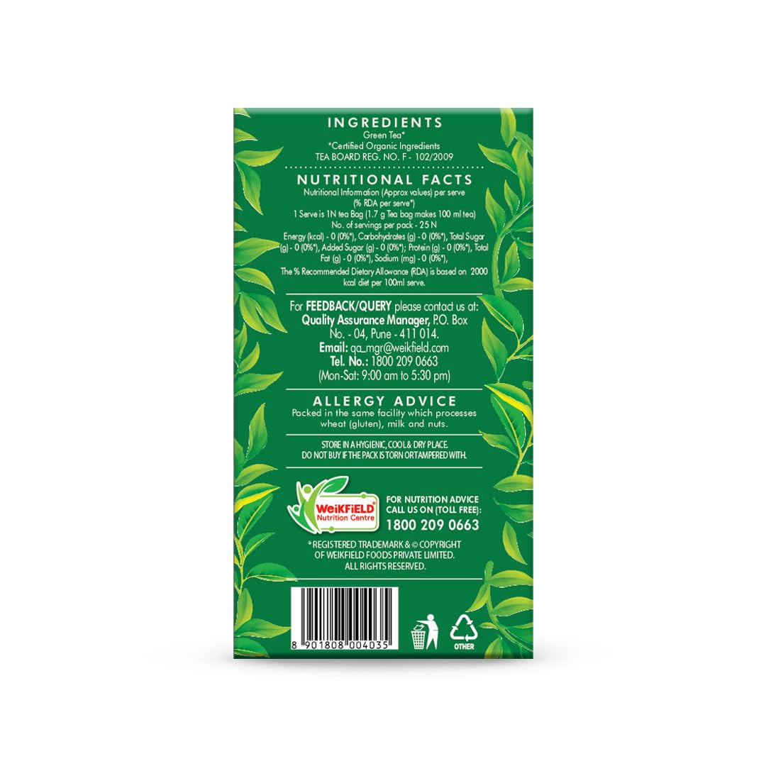 Eco Valley Organic Classic Green Tea - 25 Tea Bags | Boosts Metabolism, Strengthens Immune System - Rich In Antioxidants, Zero Calories, Low Caffeine