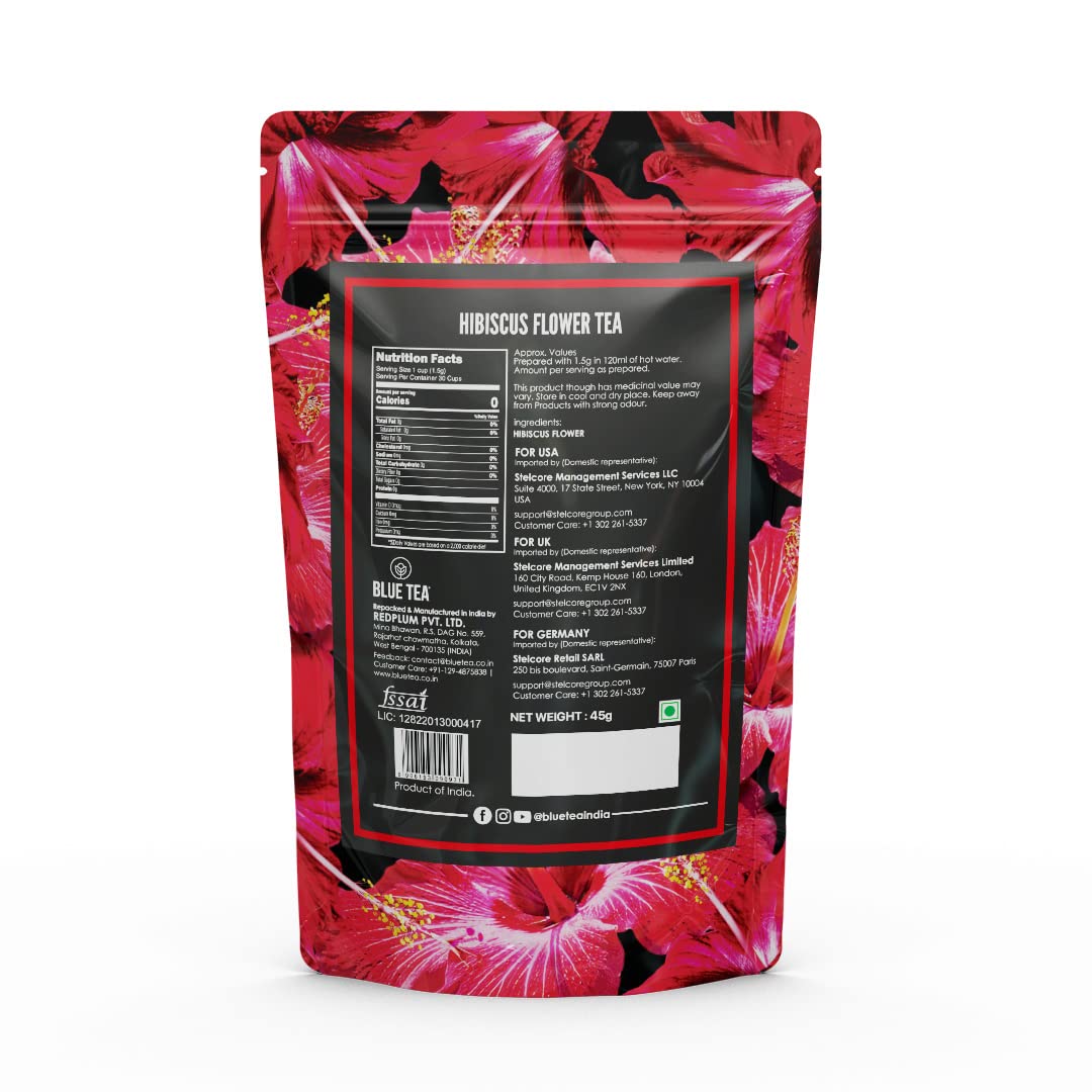 Blue Tea Hibiscus Herbal Tea - 30 Tea Bags | Enhances Skin Glow, Calms Skin Irritation - Gluten Free, Caffeine Free, Non-GMO | Zipper Packaging