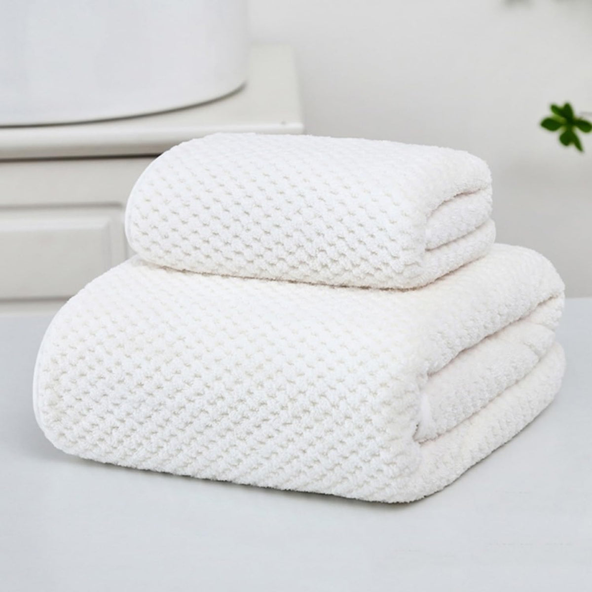 Linear Microfiber Bath Towel & Hand Towel 300 Gsm | Microfiber Bath Towels For Large Size For Men & Women (White)
