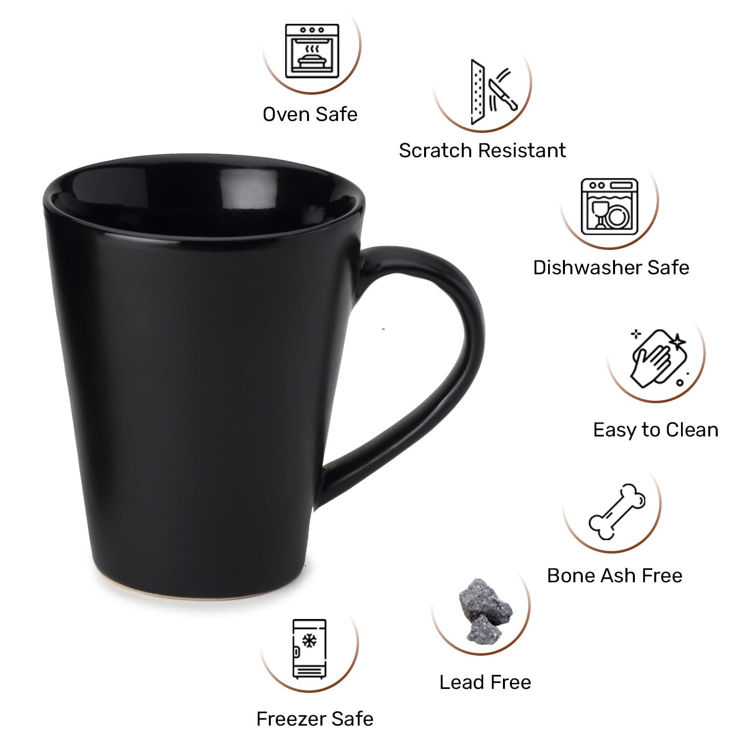 Ceramic Tea, Coffee Serving Mug Set Of 1 - Large, 350ml, Black | Ideal For Latte, Cappuccino, Hot Chocolate & Milk - Microwave & Dishwasher Safe | Matte & Glossy Finish