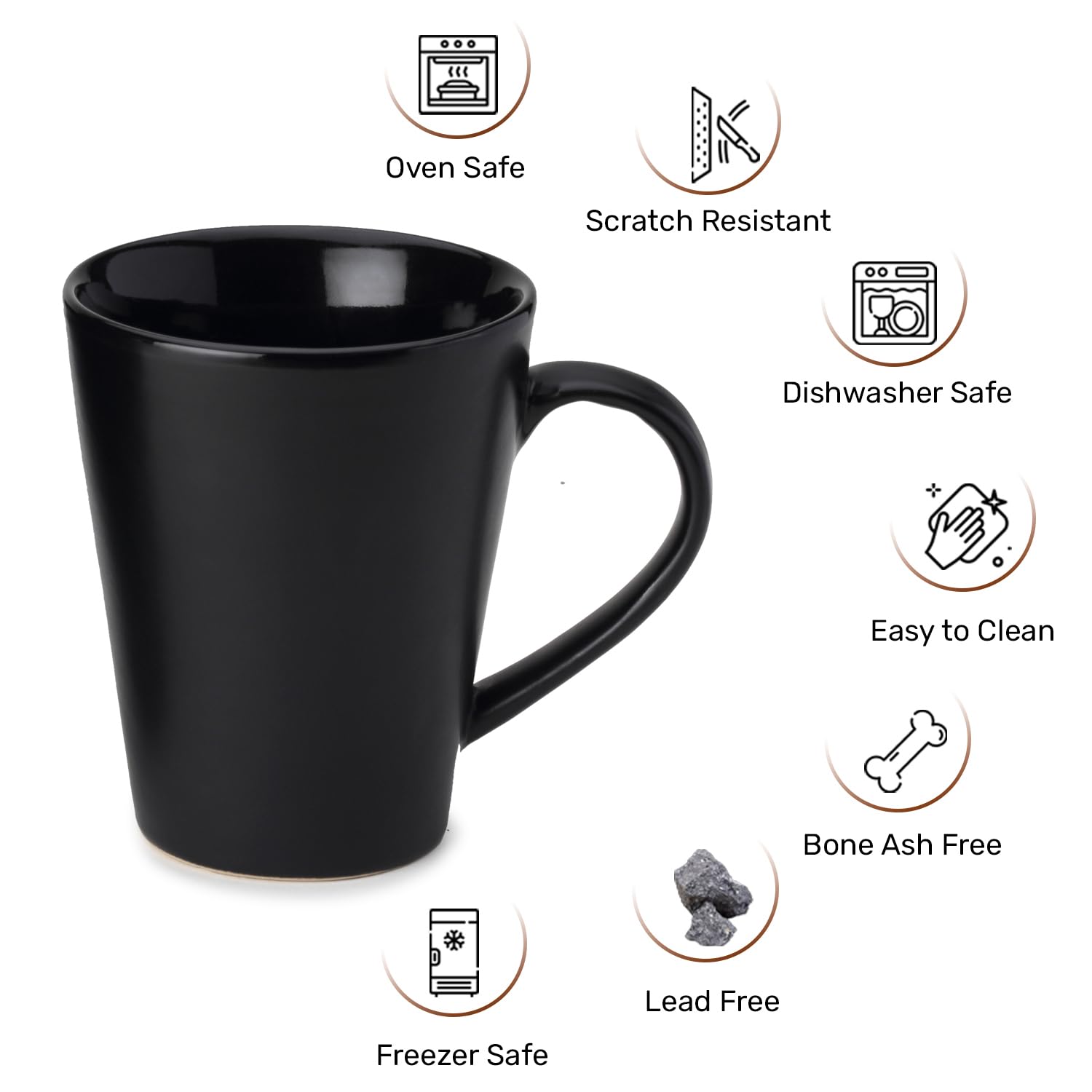 Ceramic Tea & Coffee Serving Mug Set Of 2 - Large, 350ml Each, Black | Ideal For Latte, Cappuccino, Hot Chocolate & Milk - Microwave & Dishwasher Safe | Matte & Glossy Finish