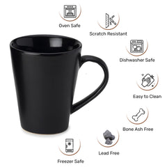 Ceramic Tea, Coffee Serving Mug Set Of 1 - Large, 350ml, Black | Ideal For Latte, Cappuccino, Hot Chocolate & Milk - Microwave & Dishwasher Safe | Matte & Glossy Finish