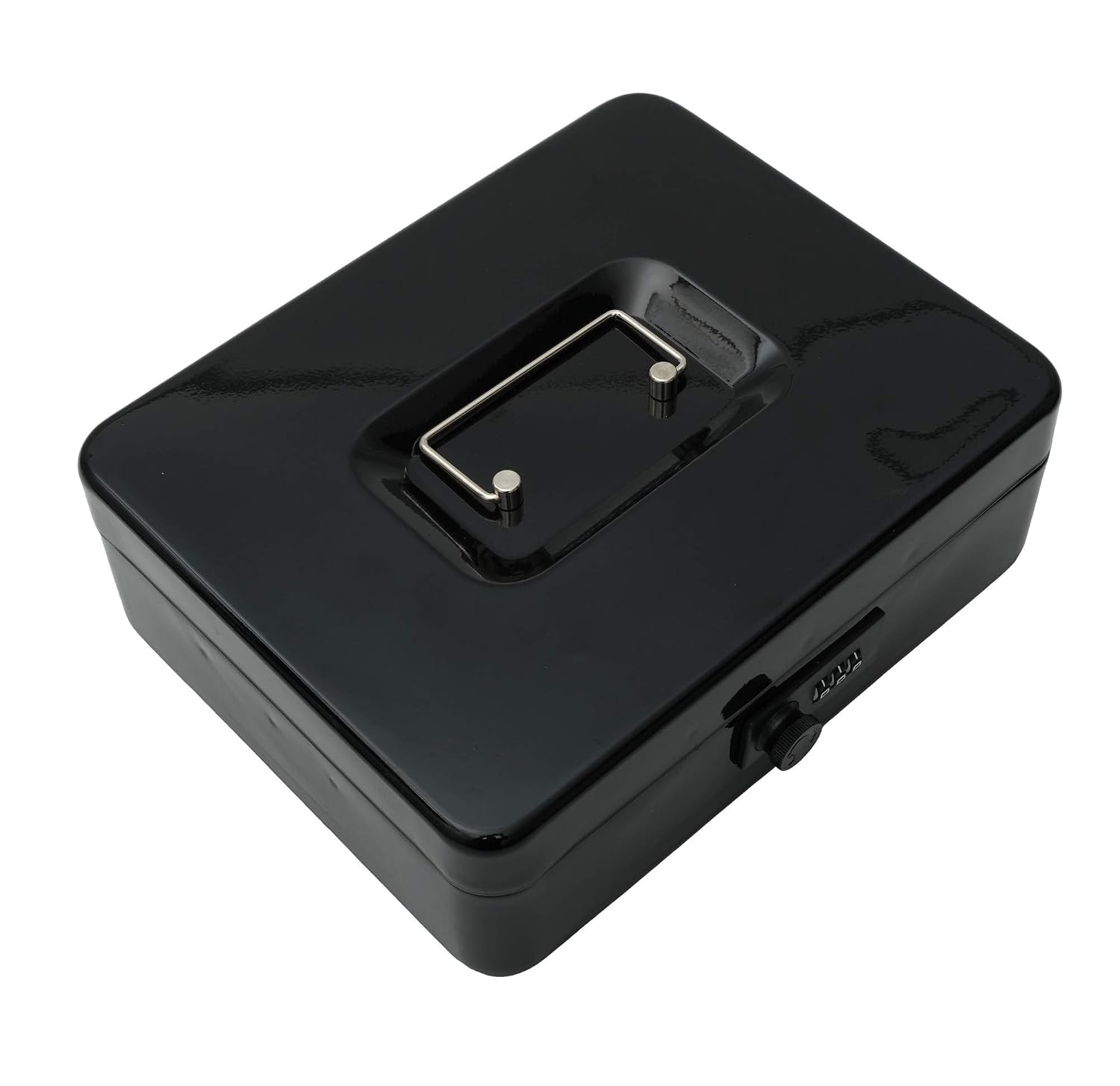 Metal Cash Box With Number Combination Lock, Size - Medium, Colour - Black, Material - Iron, Special Feature - Removable Tray