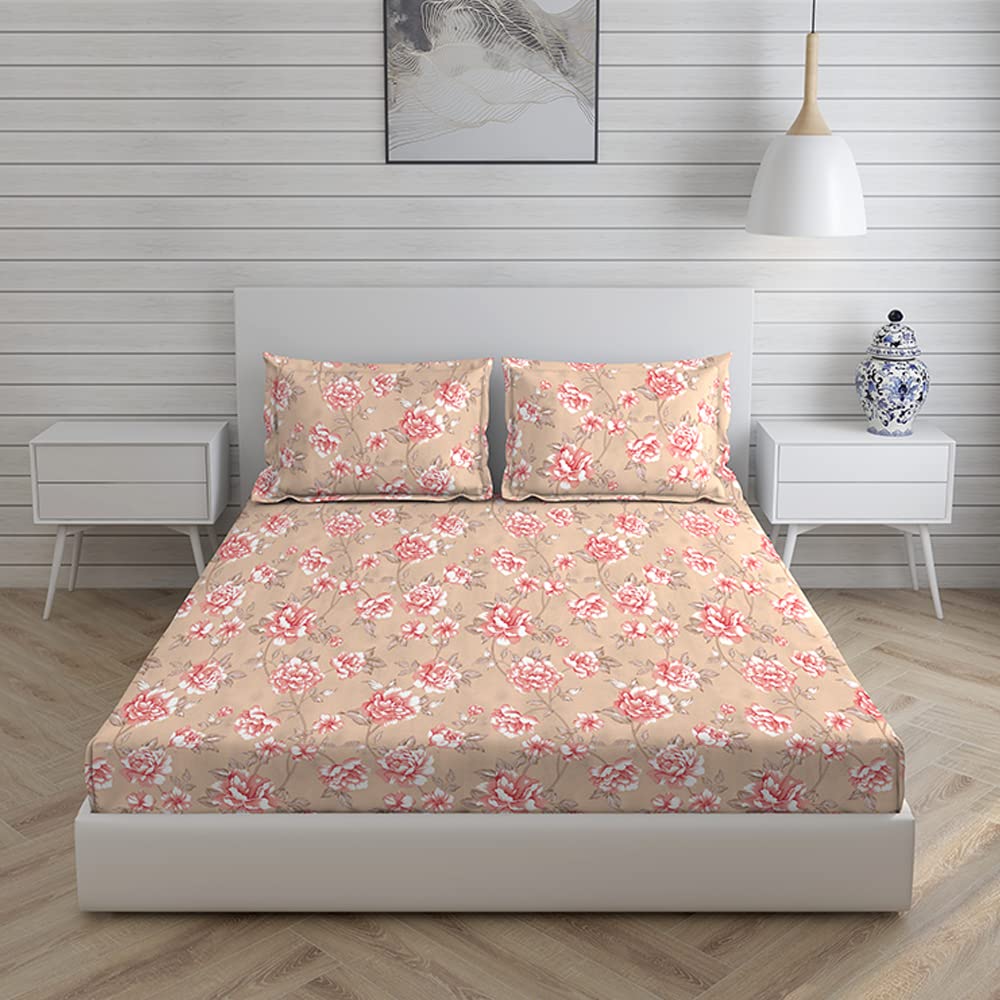 100% Cotton King Size Double Bedsheet Set With 2 Pillow Covers - 107 X 107 Inches, Beige | Good For Villas, Resorts, Guest Houses, & Daily Home Use
