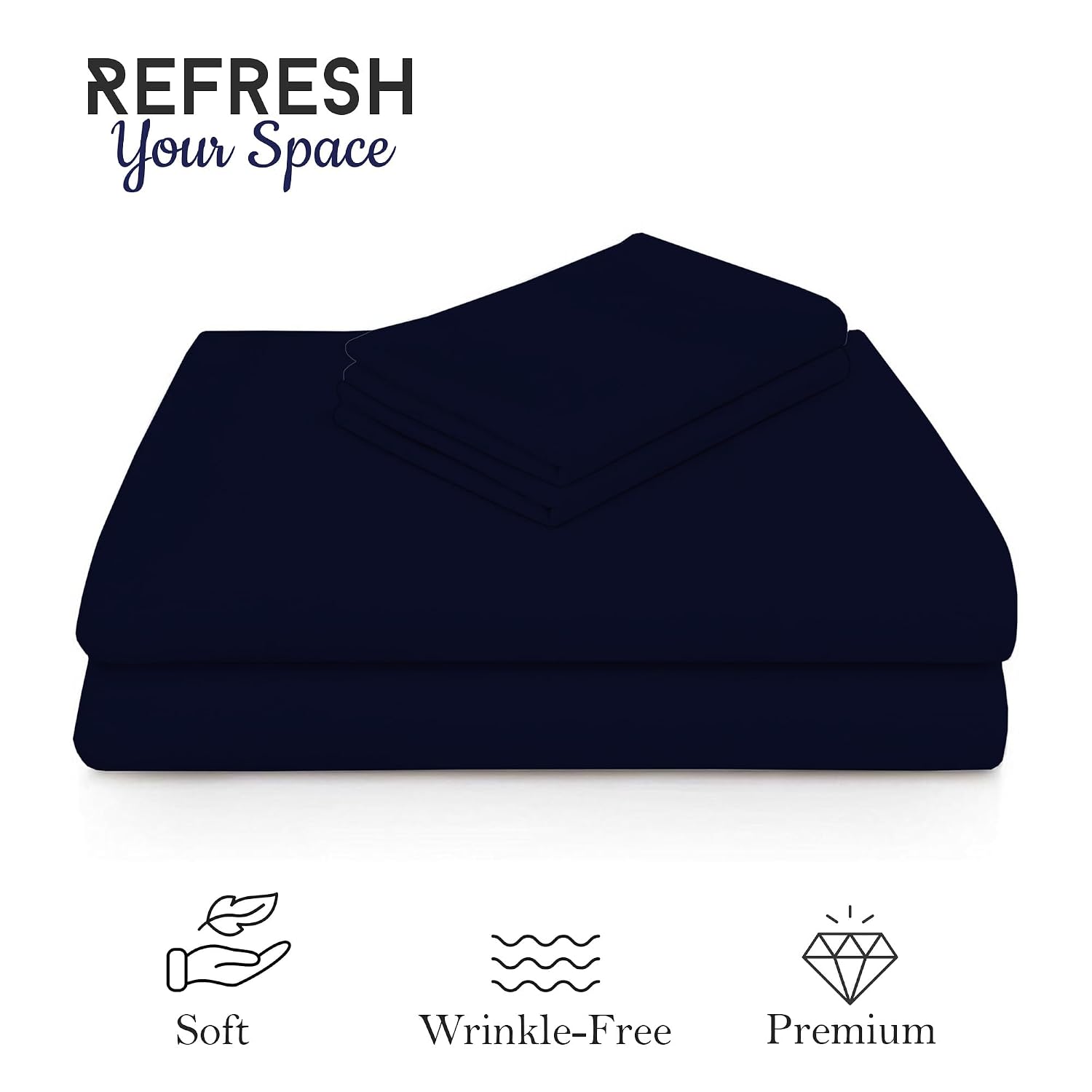 Queen Size Solid Plain Bedsheet Set Includes 2 Pillow Covers - 90 X 95 Inches, Navy Blue | Exceptional Softness & Breathability | Premium Microfiber Material