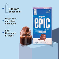 Manforce Epic Desire Super Thin Condoms For Men, Silk Chocolate Flavour, (10 Counts) X Pack Of 5
