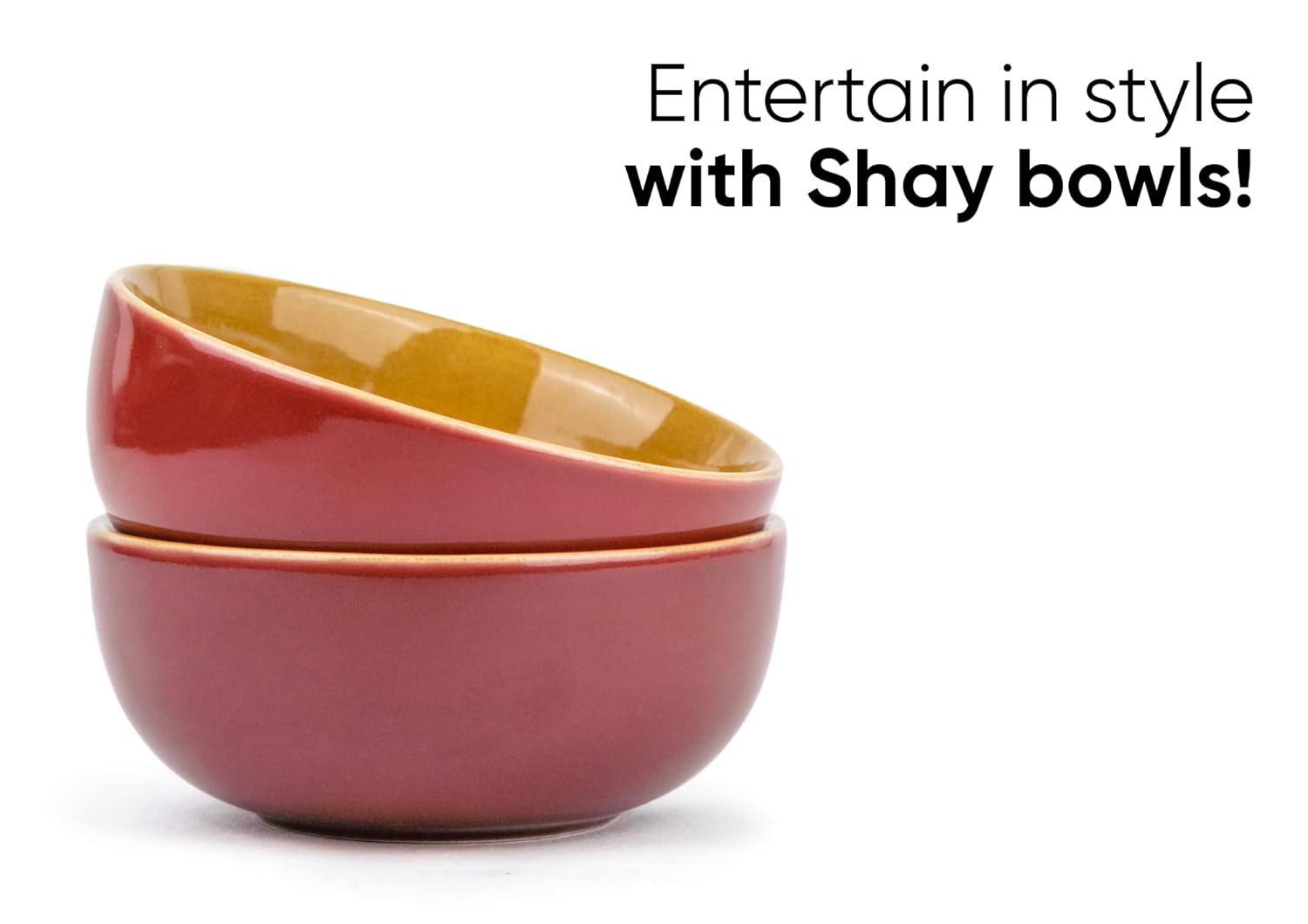 Ceramic Bowl Set Of 4 Pieces For Snacks - 330ml Each, Burgundy Brown | Maggie Bowl, Noodle Bowl With Glossy Finish - Premium Stoneware | Microwave Safe & Dishwasher Safe